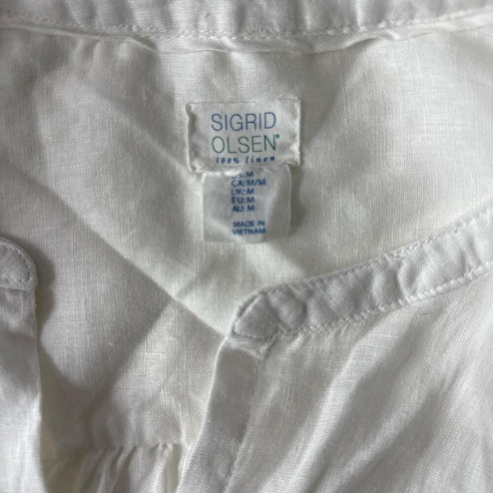 Sigrid Olsen 100% Linen Boho Tunic Blouse – White Oversized Button Down Sz M - Picture 7 of 7